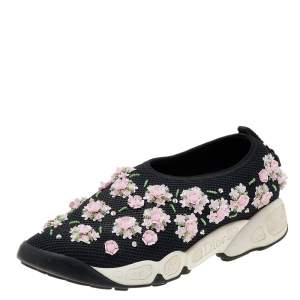 Pre Owned Dior Black Mesh Fusion Embellished Slip On Sneakers Size 35.5