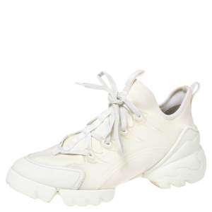 Pre Owned Dior Off-White Leather and Neoprene D-Connect Sneakers Size 39.5 