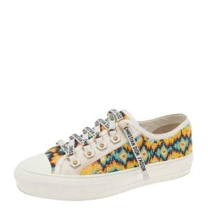 Pre Owned Dior Multicolor Beaded and Embroidered Canvas Walk'n'Dior Low-Top Sneakers Size 38