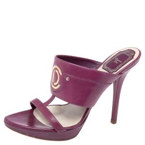 Dior Plum Leather Slide Sandals Size 37