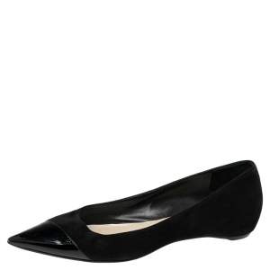 Pre Owned Dior Black Patent Leather And Suede Pointed Toe Ballet Flats Size 38