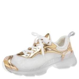 Pre Owned Dior White/Gold Mesh and Leather Vibe Sneaker Size 39