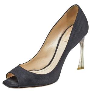 Pre Owned Dior Black Nylon Perspex Heel Peep Toe Pumps Size 38