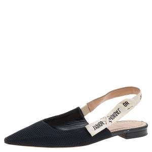 Pre Owned Dior Black Technical Fabric J'adior Slingback Pointed Toe Flat Sandals Size 37