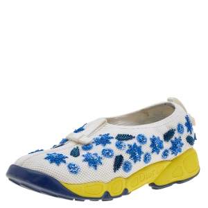 Pre Owned Dior White Mesh Embellished Fusion Slip On Sneakers Size 37.5