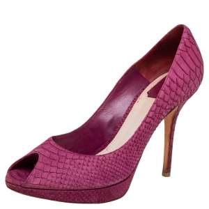 Pre Owned Dior Pink Python Embossed Leather Peep Toe Platform Pumps Size 41