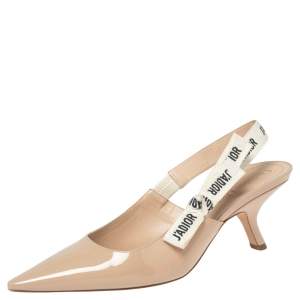 Pre Owned Dior Beige Patent Leather J'adior Slingback Sandals Size 40.5