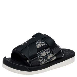 Dior Black/Beige Canvas Slide Sandals Size 40
