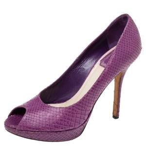 Pre Owned Dior Purple Python Leather Miss Dior Peep-Toe Platform Pumps Size 37