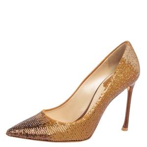 Pre Owned Dior Gold/Brown Sequin Pointed Toe Pumps Size 37.5     