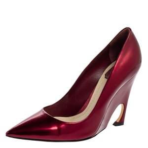 Dior Burgundy Patent Leather Optique Wedge Pumps Size 38.5