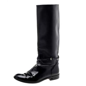 Dior Black Patent Leather Knee Length Boots Size 37.5