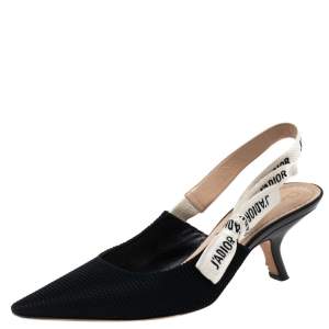 Dior Black Fabric J'adior Slingback Pointed Toe Sandals Size 38