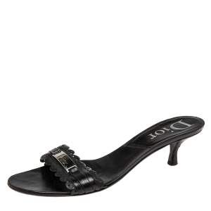 Dior Black Leather Logo Slide Sandals Size 39.5