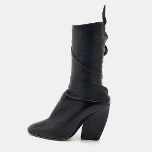 Dior Black Leather Wedge Ankle Wrap Booties Size 37