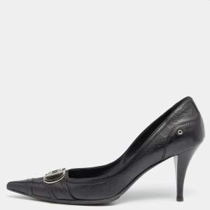 مملوكة مسبقًا Dior Vintage Black Leather Logo Embellished Pointed Toe Pumps Size 41