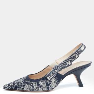 Pre Owned Dior Blue/White Canvas  J'adior Slingback Pumps Size 40  