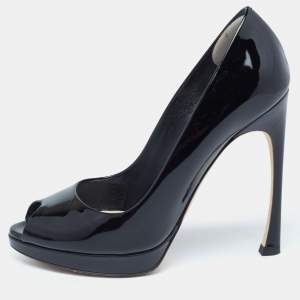 مملوكة مسبقًا Dior Black Patent Leather Diorella Peep-Toe Pumps Size 36
