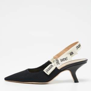 Pre Owned حذاء كعب عالي ديور كانفاس أسود فتحة كعب سير جاديور مقاس 35.5