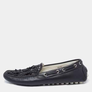 Pre Owned Dior Black Leather Flower Embellished Driving Slip on Loafers Size 38