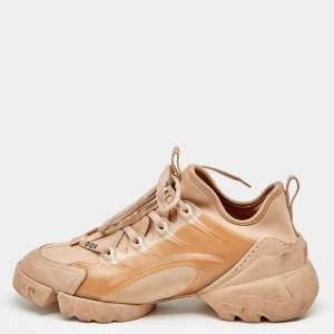 Pre Owned Dior Beige Stretch Fabric And Leather Trim D-Connect Low Top Sneakers Size 39