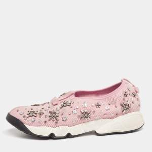 Dior Pink Mesh Crystal Embellished Fusion Sneakers Size 39