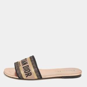 Pre Owned Dior Tri-Color Canvas Dway Flat Slides Size 37