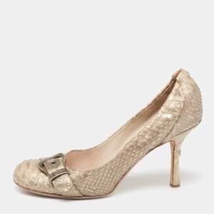 Pre Owned Dior Beige Python Leather Buckle Strap Round-Toe Pumps Size 39