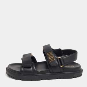 Dior Black Leather Dior Act Flat Sandals Size 37