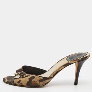 Pre Owned Dior Cammo Canvas and Leather Charm Embellished Slides Size 37