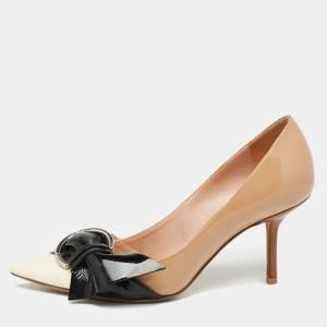 Pre Owned Dior Tricolor Patent Leather Buckle Bow Pumps Size 38