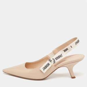 Dior Beige Patent Leather J'adior Slingback Sandals Size 38.5