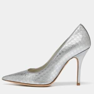 مملوكة مسبقًا Dior Silver Micro Cannage Leather Cherie Pointed-Toe Pumps Size 36