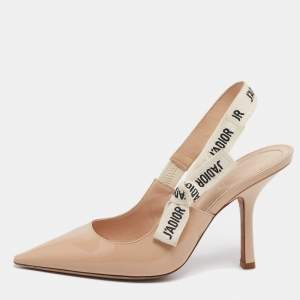 مملوكة مسبقًا Dior Beige Patent Leather J'adior Slingback Pumps Size 38