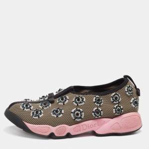 Pre Owned Dior Tri-Color Embellished Mesh Fusion Slip-On Sneakers Size 35.5