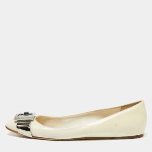 Pre Owned Dior Cream Patent Leather Metal Buckle Ballet Flats Size 41.5