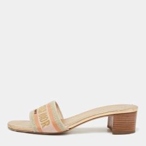 Dior Navy Multicolor Embroidered Canvas D-way Slide Sandals Size 40