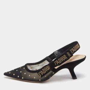Dior Black Net And Suede  J'adior Studded  Slingback Sandals Size 35