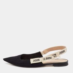 مملوكة مسبقًا Dior Black Technical Fabric and Ribbon J'adior Slingback Flats Size 39.5