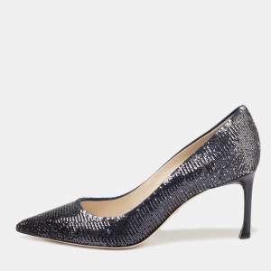 Dior Metallic Navy Blue Sequin Pointed Toe Pumps Size 37.5