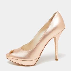 Pre Owned Dior Rose Gold Leather Peep toe Platform Pumps Size 35.5