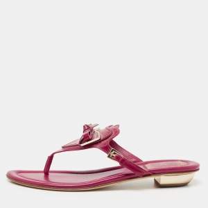 Dior Red Patent  Leather Bow Flat Sandals Size 38