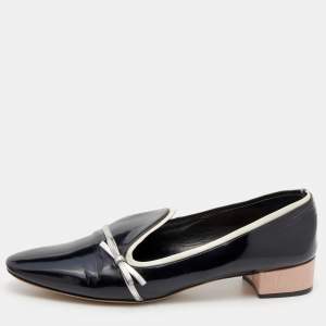 Pre Owned حذاء سموكينغ سليبرز ديور جلد أسود/فضي بفيونكة مقاس 41