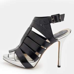 Dior Black/Silver Leather Strappy Platform Sandals Size 37