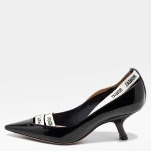 مملوكة مسبقًا Dior Black Patent Leather J'adior Ribbon Pointed Toe Pumps Size 35.5
