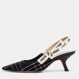 Dior Black/White Canvas J'adior Slingback Sandals Size 37.5