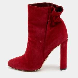 Dior Red Suede Ankle Length Boots Size 38.5