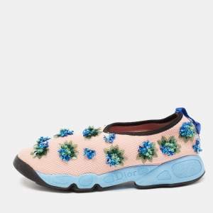 Pre Owned Dior Pink Mesh Embellished Fusion Low Top Sneakers Size 39.5