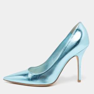 Dior Metallic Blue Leather Cherie Pointed Toe Pumps Size 37