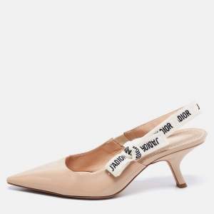 مملوكة مسبقًا Dior Beige Patent Leather J'adior Slingback Pumps Size 41